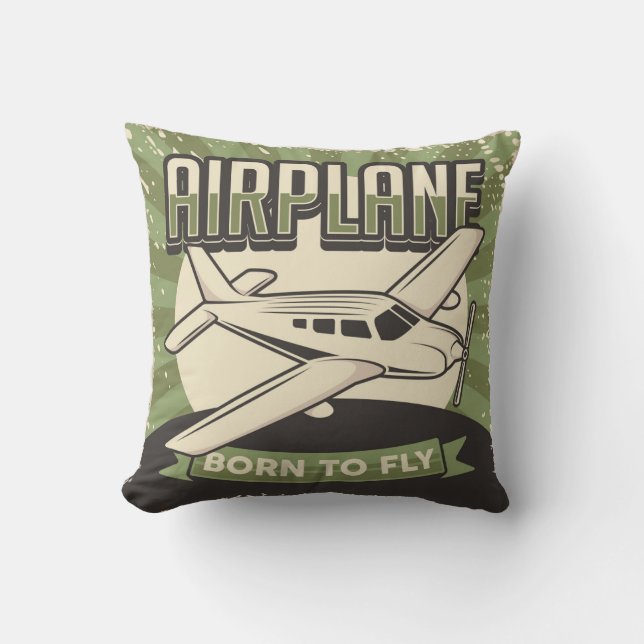 Retro Vintage Aviation Green plane Cushion (Front)