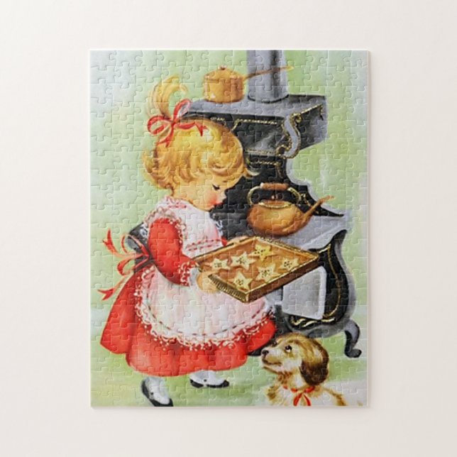retro vintage baking girl Christmas Holiday Jigsaw Puzzle (Vertical)