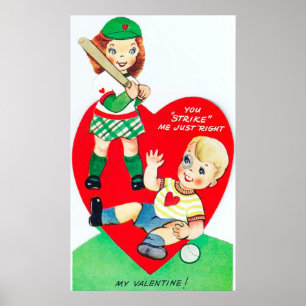 Retro vintage baseball Valentine poster