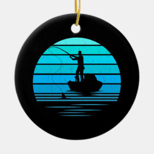Retro Vintage Bass Fishing Fisherman Father's Day Ceramic Tree Decoration