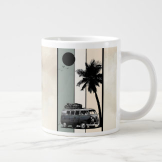 Retro Vintage Beach Van and Palm Tree Large Coffee Mug