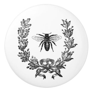 Retro Vintage Bee and Wreath with Bow Ceramic Knob