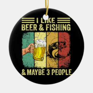 Retro Vintage Beer and Fishing Lover Men Women Ceramic Tree Decoration