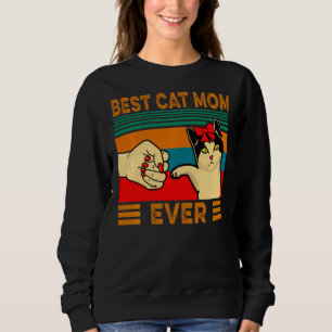 Retro Vintage Best Cat Mum Ever Fist Bump Sweatshirt