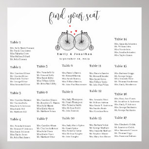 Retro Vintage Bicycles Wedding Seating Chart