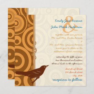 Retro Vintage Bird Orange Brown Circles Invites