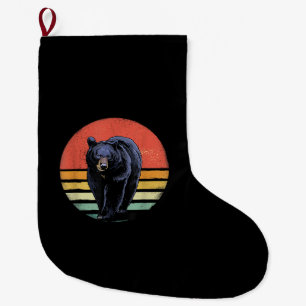 Retro Vintage Black Bear Large Christmas Stocking