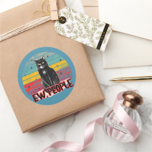 Retro Vintage Black Cat Ew People Classic Round Sticker