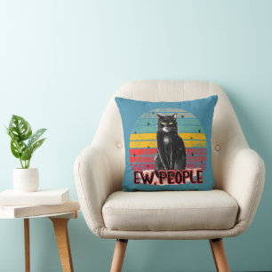 Retro Vintage Black Cat Ew People Cushion