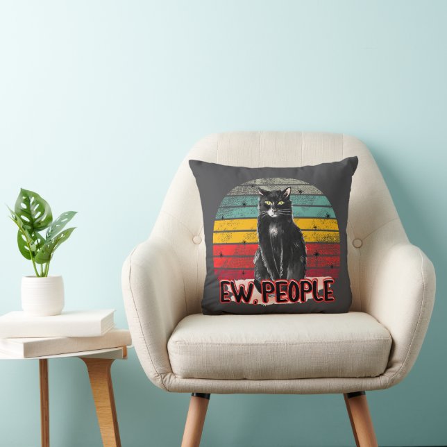 Retro Vintage Black Cat Ew People Cushion (Chair)