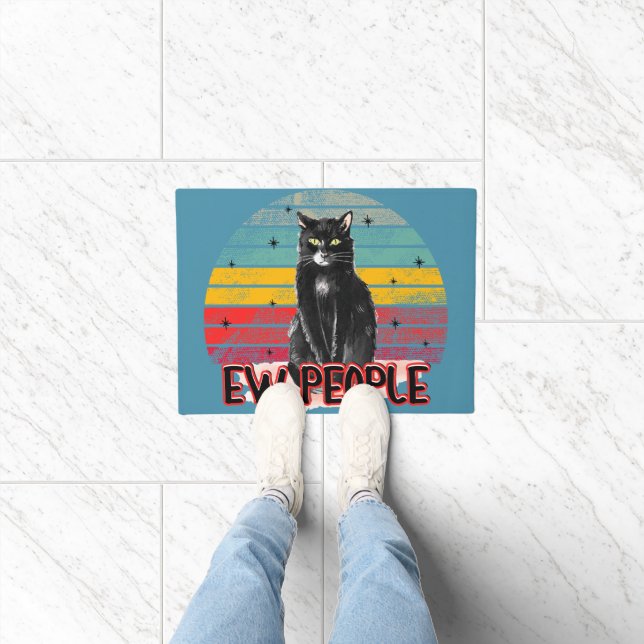 Retro Vintage Black Cat Ew People Doormat (Indoor)