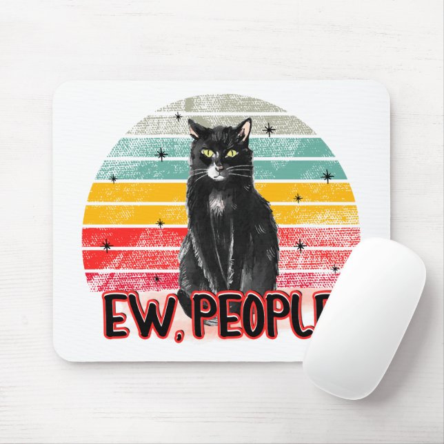 Retro Vintage Black Cat Ew People Mouse Pad (With Mouse)