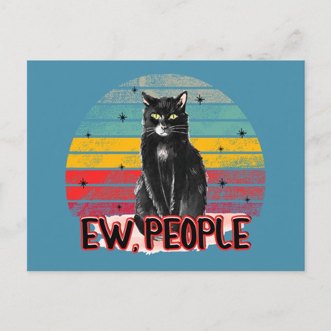 Retro Vintage Black Cat Ew People Postcard (Front)