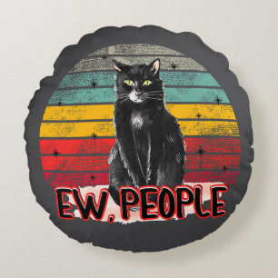 Retro Vintage Black Cat Ew People Round Cushion