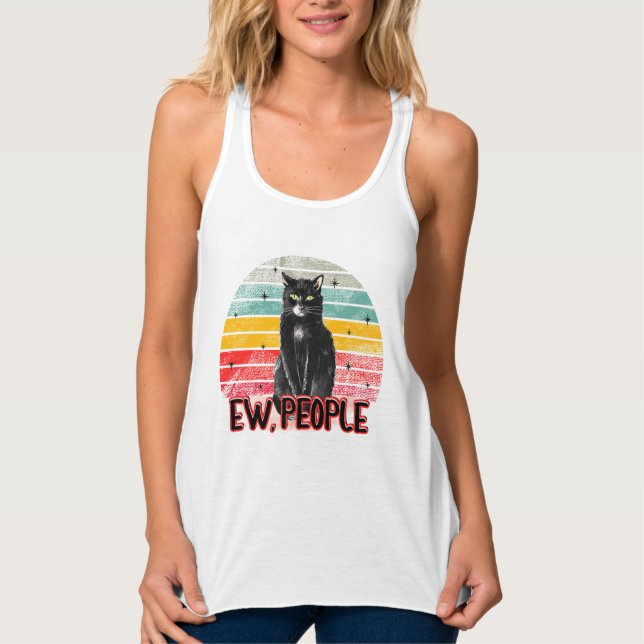 Retro Vintage Black Cat Ew People Singlet (Front)