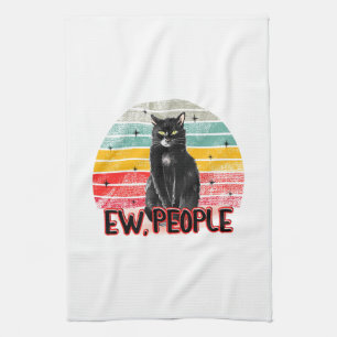 Retro Vintage Black Cat Ew People Tea Towel