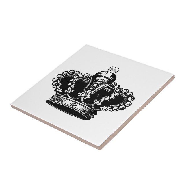 Retro Vintage Black & White Beautiful Royal Crown Tile (Side)