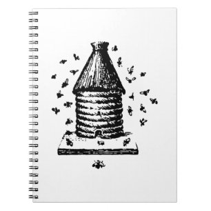 Retro Vintage Black & White Bee Hive & Bees Spiral Notebook