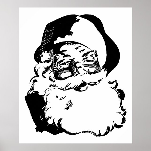 Retro Vintage Black & White Christmas Santa Claus Poster (Front)