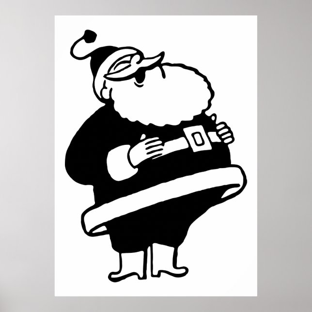 Retro Vintage Black & White Christmas Santa Claus Poster (Front)