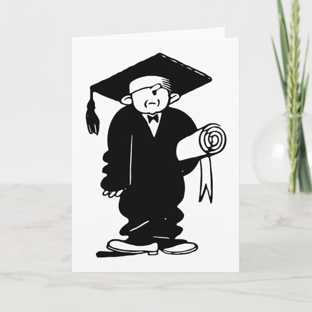 Retro Vintage Black & White Funny Graduation Boy Card (Front)