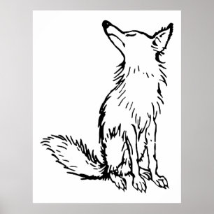 Retro Vintage Black & White Sly Fox Poster