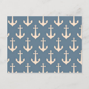 Retro Vintage Blue White Anchor Pattern Postcard