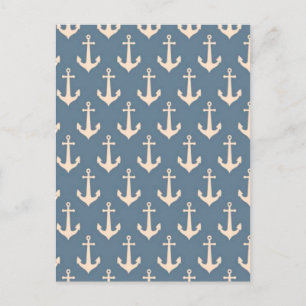 Retro Vintage Blue White Anchor Pattern Postcard