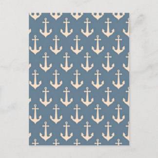 Retro Vintage Blue White Anchor Pattern Postcard