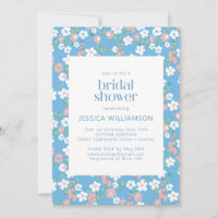 Retro Vintage Boho Blue Ditsy Floral Bridal Shower