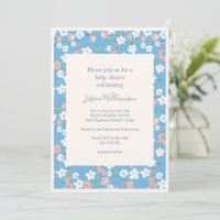 Retro Vintage Boho Blue Ditsy Flowers Baby Shower