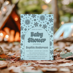 Retro Vintage Boho Daisy 70s Baby Shower Invitation