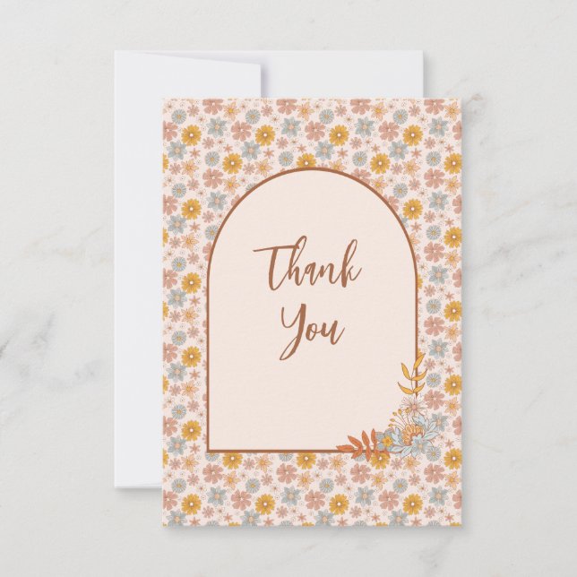 Retro Vintage Boho Floral Thank You Card (Front)