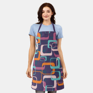 Retro Vintage Bold Geometric Purple Blue Cooking Apron
