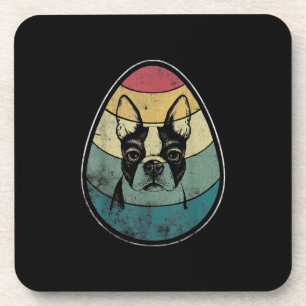 Retro Vintage Boston Terrier Dog Egg Happy Easter Coaster