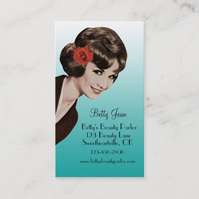 Retro Vintage Bouffant Aqua Cosmetologist Cards (Front)