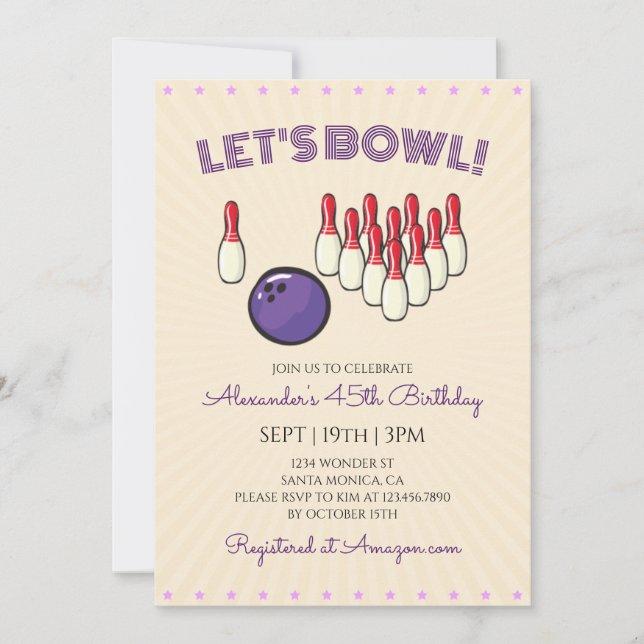 Retro Vintage Bowling Birthday Party Invitation (Front)