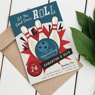 Retro Vintage Bowling Theme Engagement Party Invitation