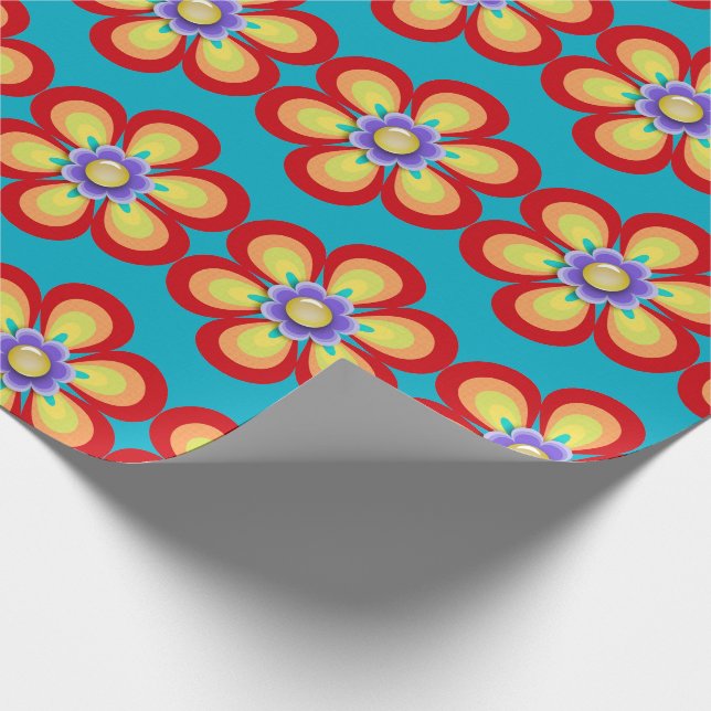Retro Vintage Bright Flower Wrapping Paper (Corner)