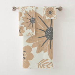 Retro Vintage Brown Floral Bath Towel Set
