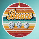 Retro Vintage Bunco Dice Ceramic Tree Decoration<br><div class="desc">Keep on rolling the dice! Retro colors with three Bunco dice. Perfect for Bunco players who love to play the game! Wonderful prize or gift for holiday gift exchange.</div>