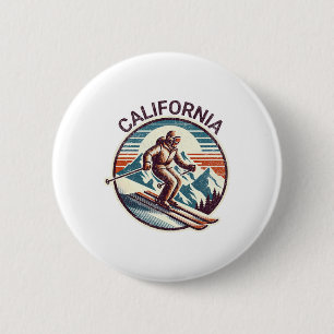 Retro Vintage California Ski Resort Winter Skiing  6 Cm Round Badge