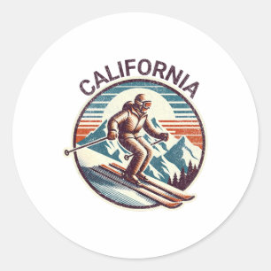Retro Vintage California Ski Resort Winter Skiing  Classic Round Sticker