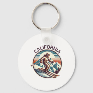 Retro Vintage California Ski Resort Winter Skiing Key Ring