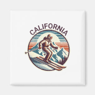 Retro Vintage California Ski Resort Winter Skiing  Magnet