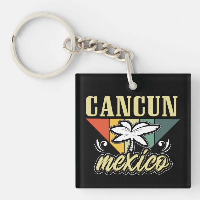 Retro Vintage Cancun Mexico Key Ring (Front)
