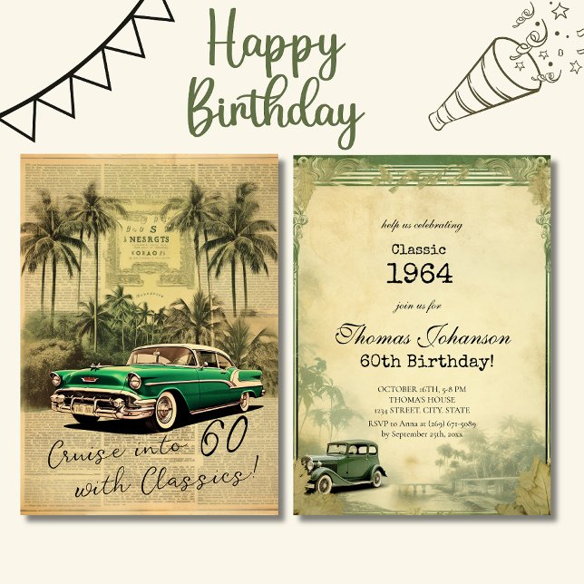 Retro Vintage Car 60th Father Birthday Party  Invitation (Creator Uploaded)