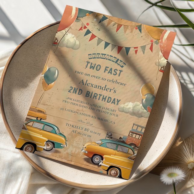 Retro Vintage Car Two Fast Birthday Invitation (Creator Uploaded)