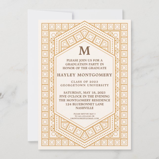 Retro Vintage Caramel Monogram Graduation Invitation (Front)