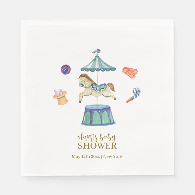 Retro Vintage Carousel Carnival Baby Shower  Napkin (Front)